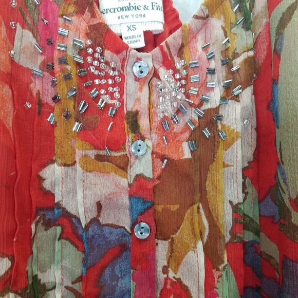 Abercrombie & Fitch Camisole Women's XS Red Floral Beaded Tank Top String A&F - Picture 6 of 14